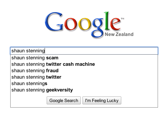 Shaun Stenning Google prompts April 2010