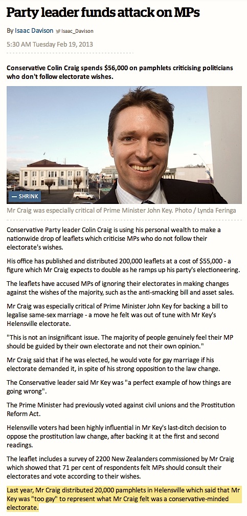 Colin Craig says Key too gay